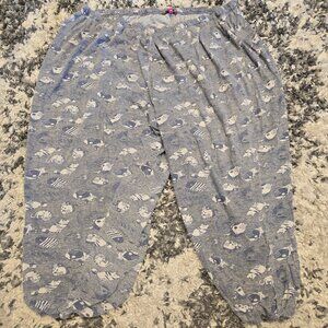 Carisma Women’s Cat Print Cropped Pajama Pants | Size 3X | Blue/White
